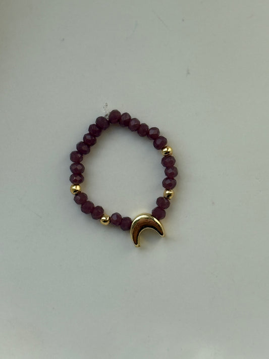 Perlenring mit Braunen Kristallperlen, Goldenen Details + Mond Anhänger - 111196