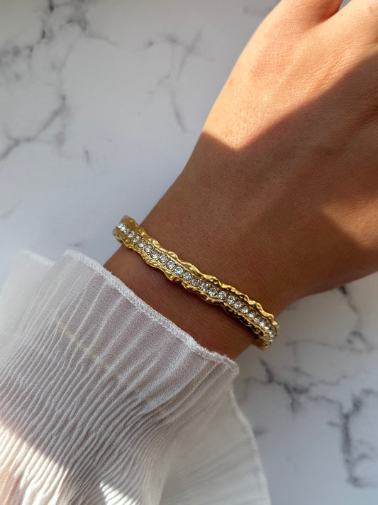 Goldenes verstellbares Edelstahl Zirkonia Armband - 10940