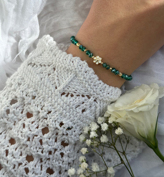 Perlenarmband mit Türkisen Kristallperlen und Blumen Anhänger - 10578
