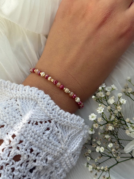 Perlenarmband Autumn mit Roten, Beigen Kristallperlen, Goldenen Perlen - 10973