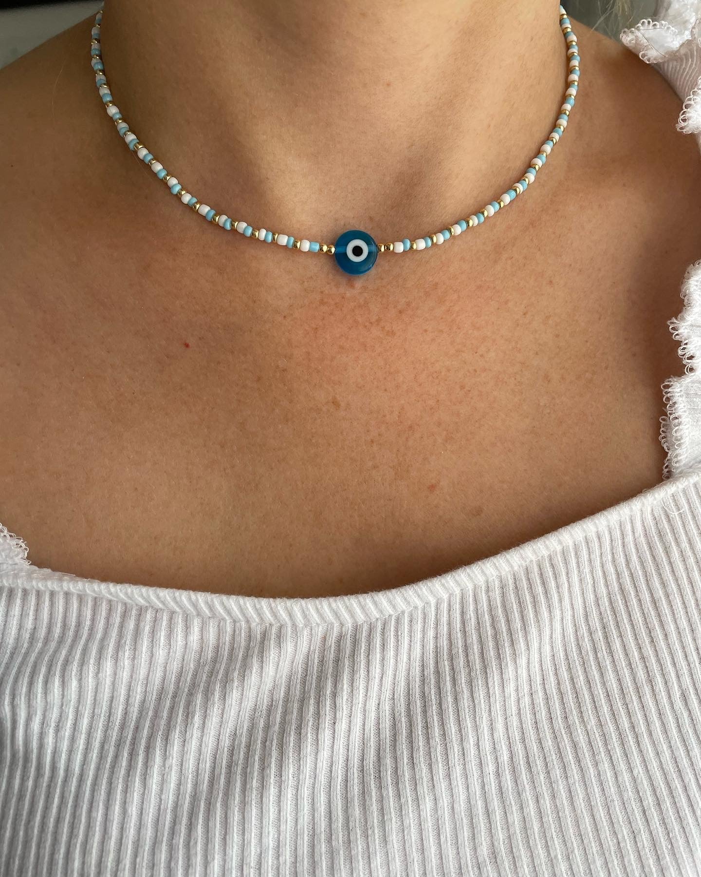 Perlenkette chocker bunt mit Nazar - 10175