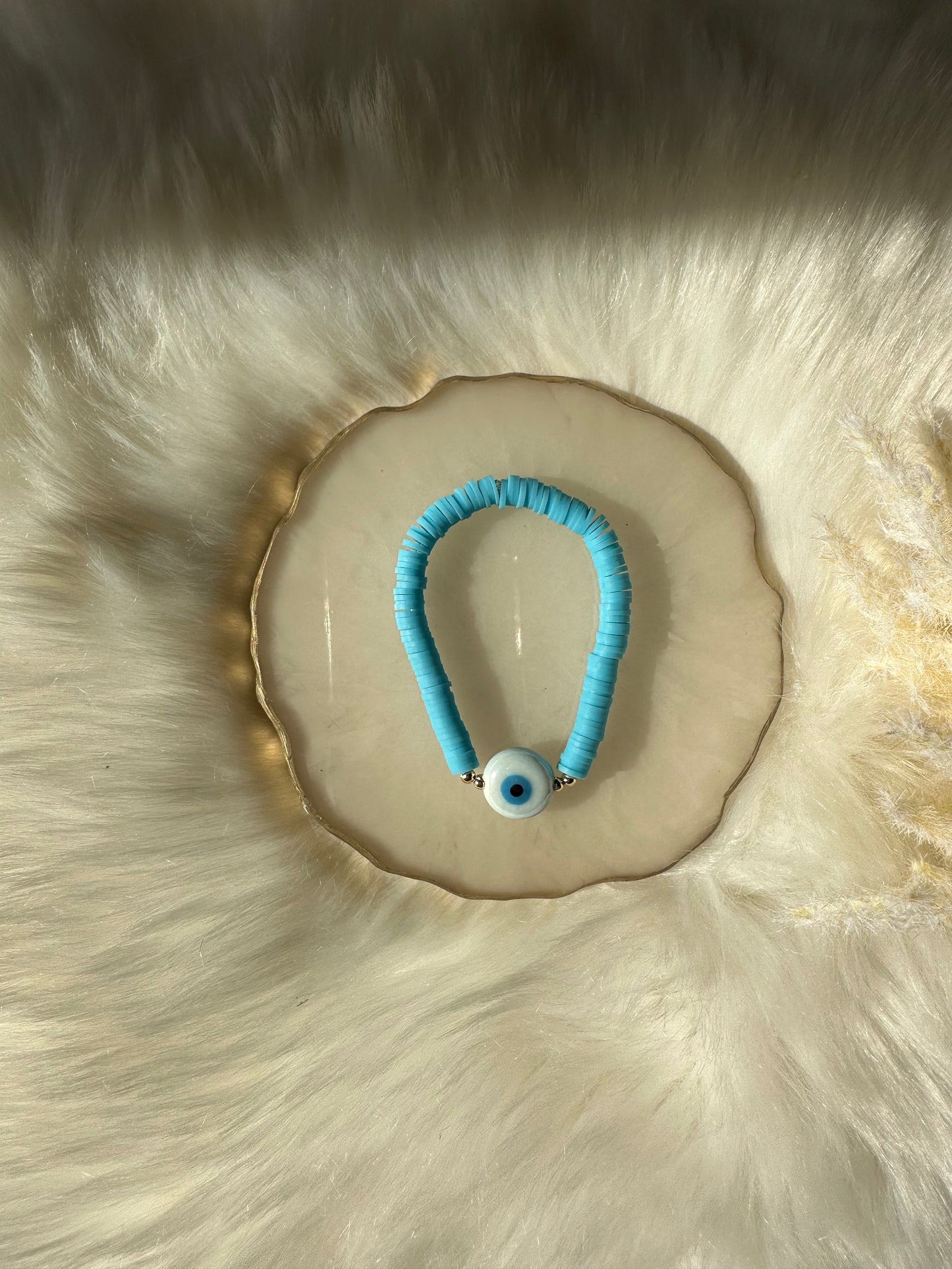 Fimo / Polymer Armband Hellblau mit Rundem Nazar - 10293