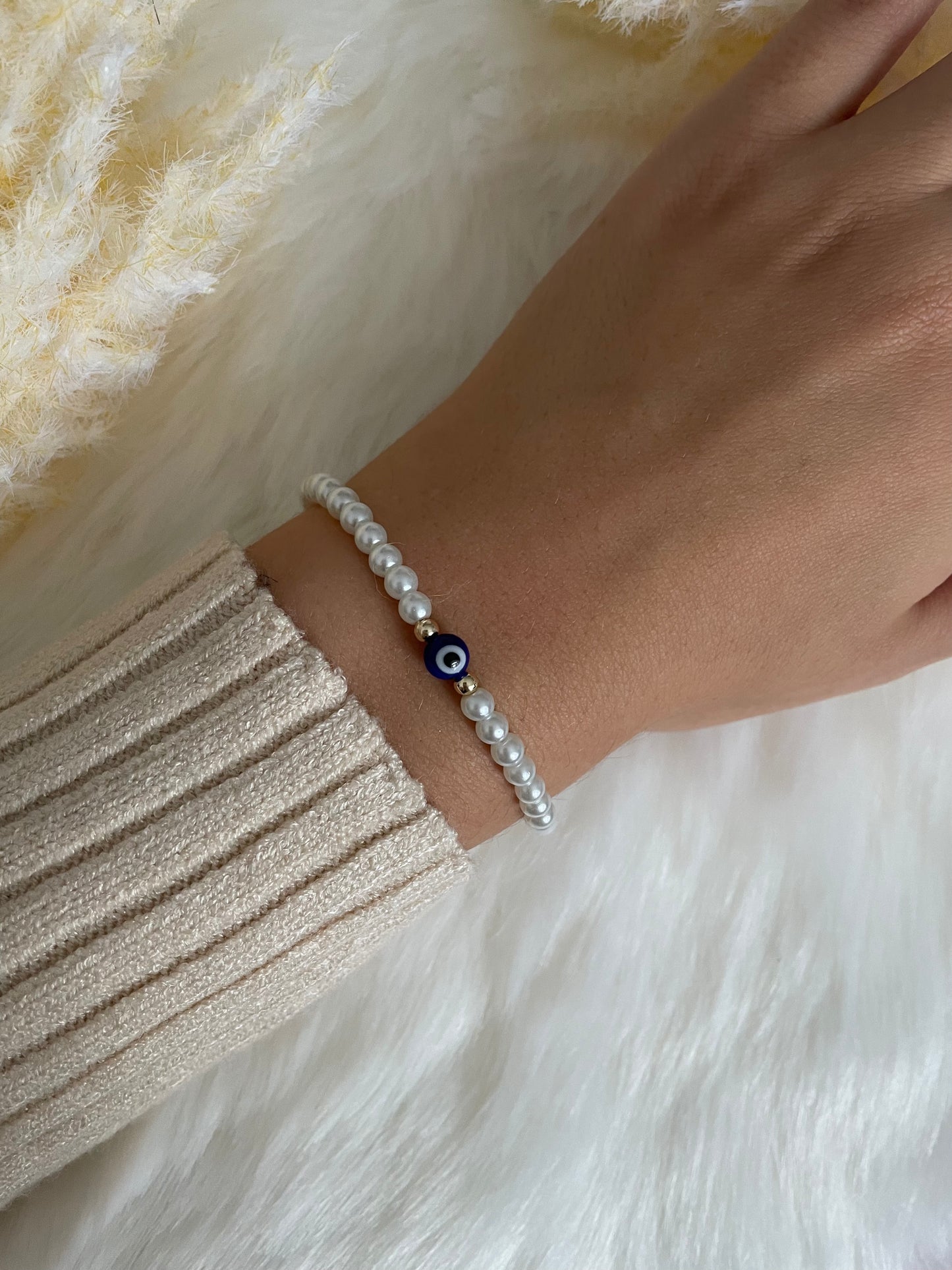Perlenarmband weiß mit Nazar - 10409