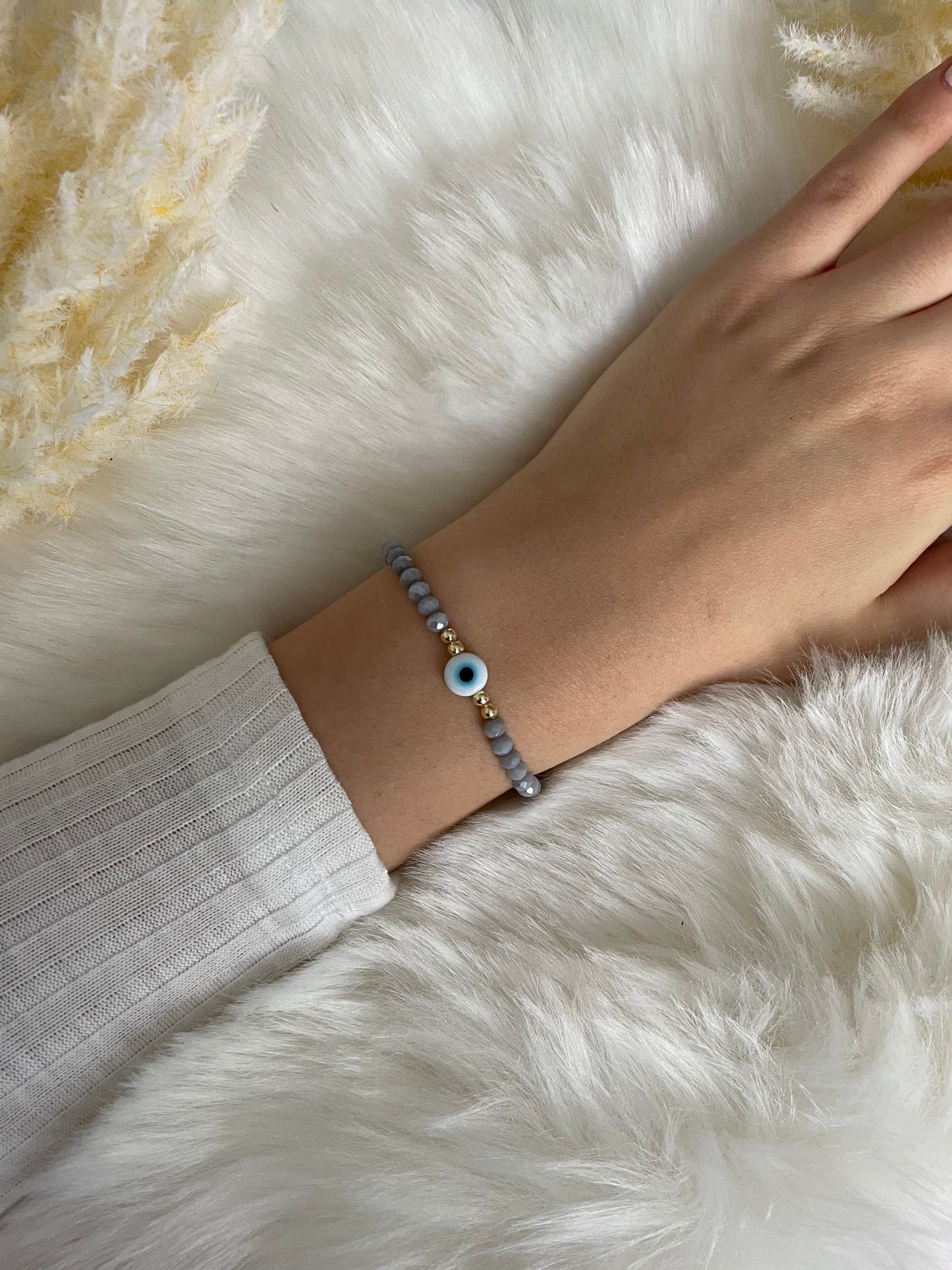 Perlenarmband Grau mit Nazar - 10432