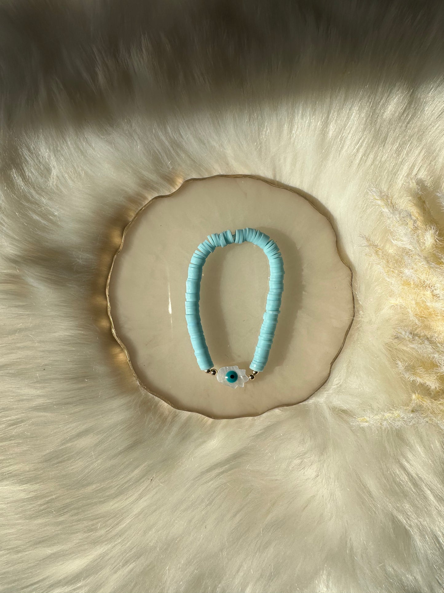 Fimo / Polymer Armband blau mit Fatimad Hand - 10385