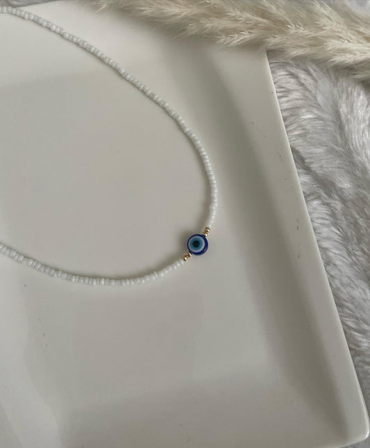 Perlenkette chocker weiß mit Nazar - 10172