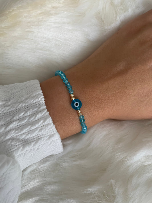 Perlenarmband hellblau mit Nazar - 10289
