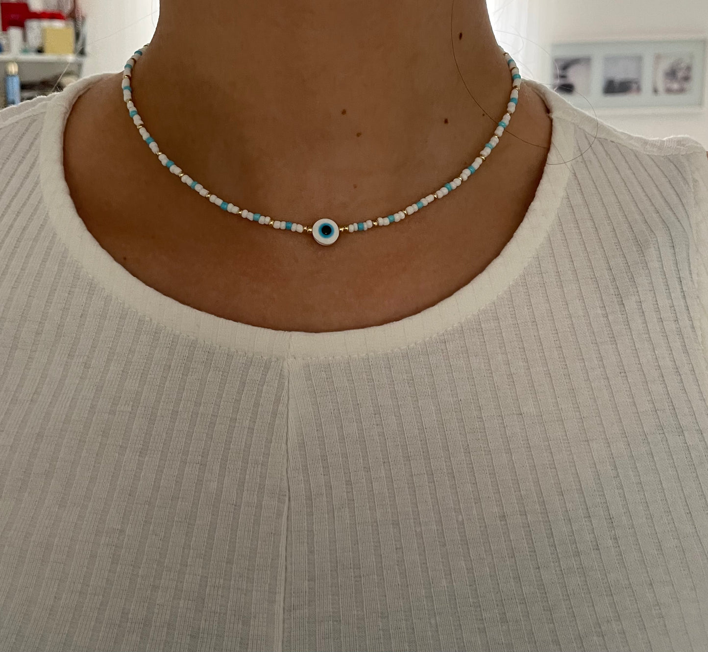 Perlenkette chocker bunt mit Nazar - 10205