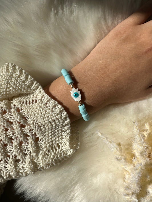 Fimo / Polymer Armband blau mit Fatimad Hand - 10385