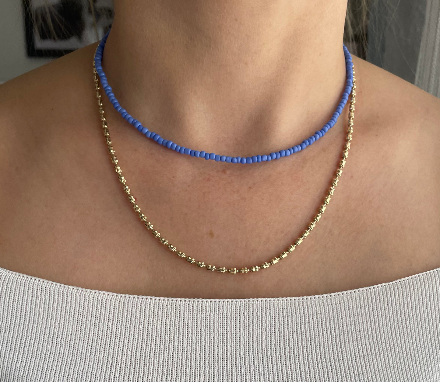 Perlenkette chocker Perlen blau - 10147