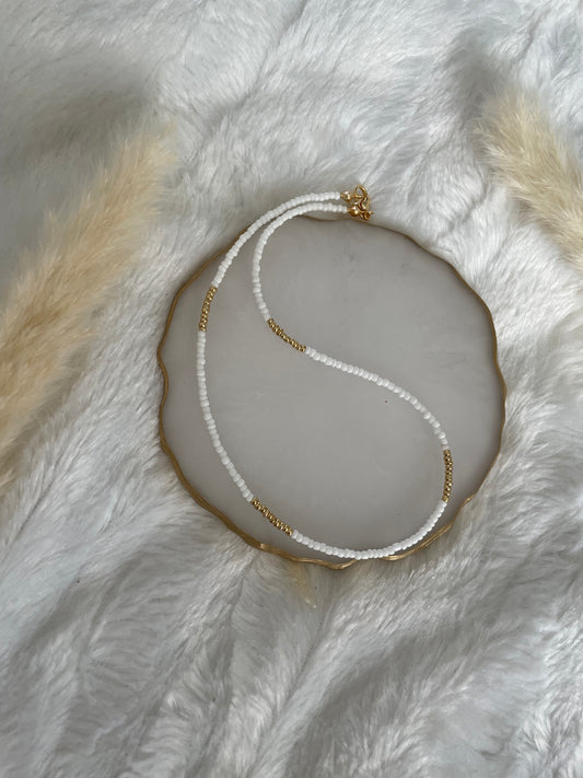 Perlenkette chocker weiß / Gold - 10176