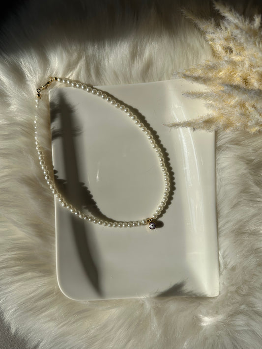 Perlenkette chocker mit lila nazar Anhänger - 10153