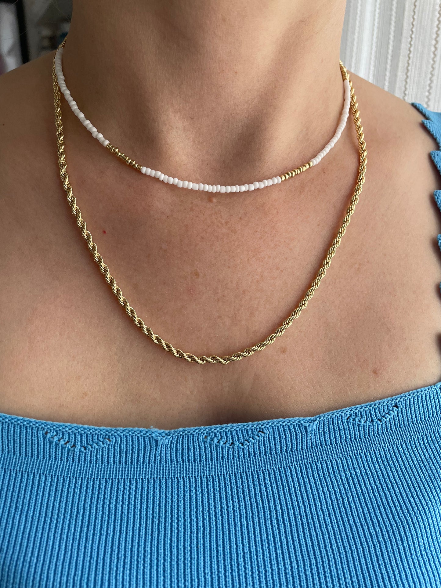 Perlenkette chocker weiß / Gold - 10176