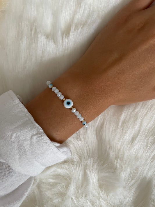 Perlenarmband weiß mit Nazar - 10384