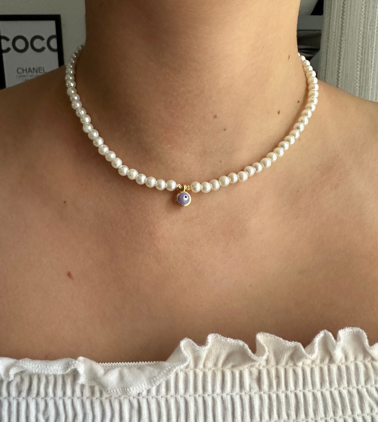 Perlenkette chocker mit lila nazar Anhänger - 10153